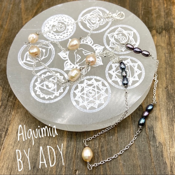 Alquimia Jewelry - Long Freshwater pearl sterling silver jeweled gemstone necklace